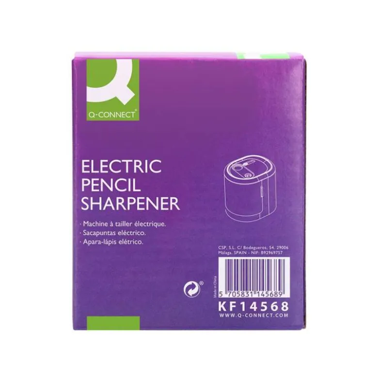 SACAPUNTAS Q-CONNECT KF14568 ELECTRICO DE SOBREMESA CABLE USB/4 PILAS AA AFILA CUCHILLA DIAMETROS DE 6 A 12MM DOS USOS