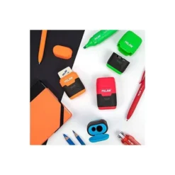 SACAPUNTAS MILAN COMPACT TOUCH DUO PLASTICO 2 USOS CON GOMA + 2 RECAMBIOS DE GOMA