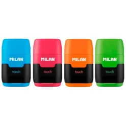SACAPUNTAS MILAN COMPACT TOUCH DUO PLASTICO 2 USOS CON GOMA + 2 RECAMBIOS DE GOMA