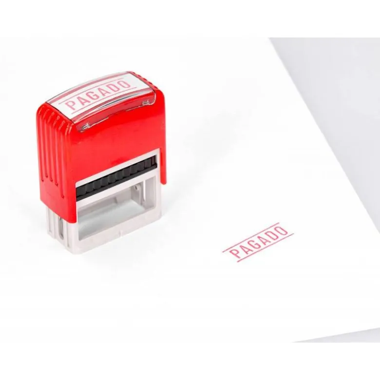 SELLO ENTINTADO AUTOMATICO Q-CONNECT PAGADO ALMOHADILLA 14X38 MM COLOR ROJO