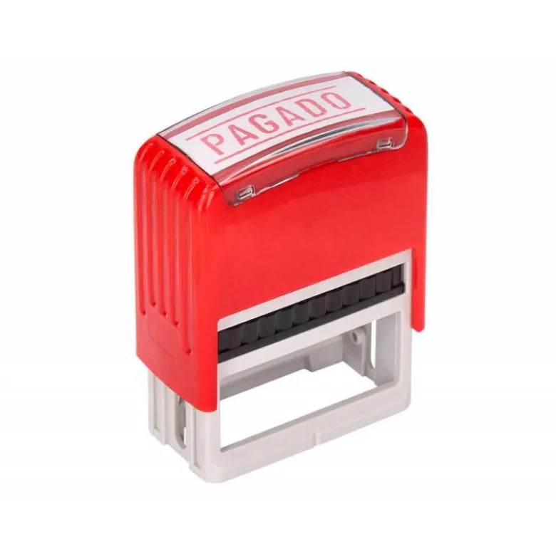 SELLO ENTINTADO AUTOMATICO Q-CONNECT PAGADO ALMOHADILLA 14X38 MM COLOR ROJO