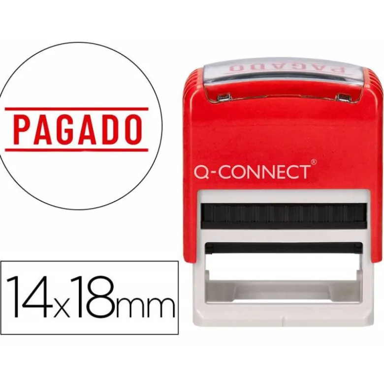 SELLO ENTINTADO AUTOMATICO Q-CONNECT PAGADO ALMOHADILLA 14X38 MM COLOR ROJO