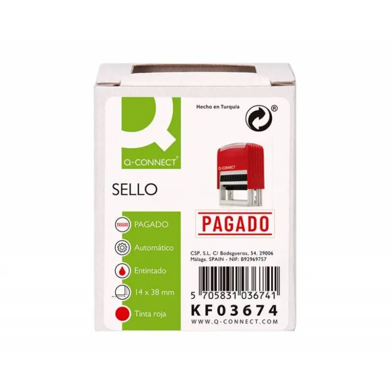 SELLO ENTINTADO AUTOMATICO Q-CONNECT PAGADO ALMOHADILLA 14X38 MM COLOR ROJO