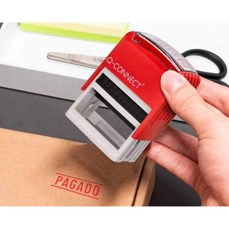 SELLO ENTINTADO AUTOMATICO Q-CONNECT PAGADO ALMOHADILLA 14X38 MM COLOR ROJO