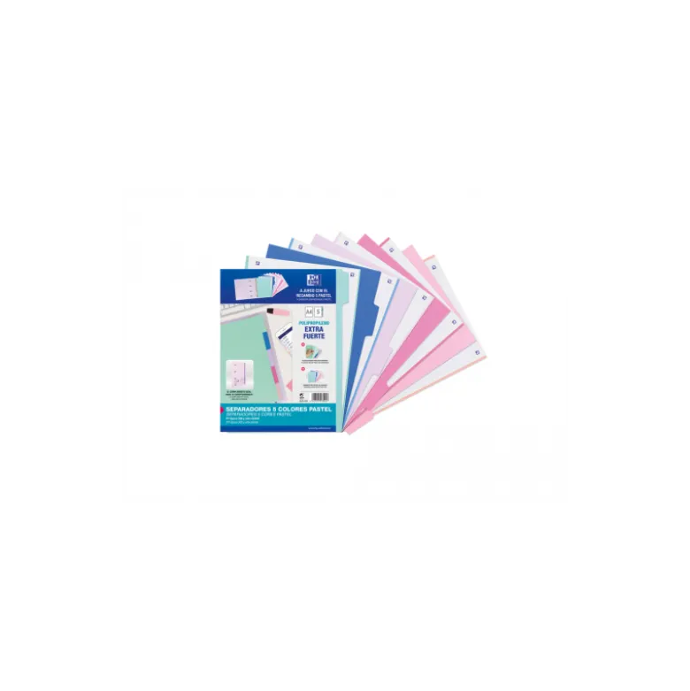 SEPARADORES DE PLASTICO OXFORD POLIPROPILENO 500 MC COLORES PASTEL JUEGO DE 5 SEPARADORES