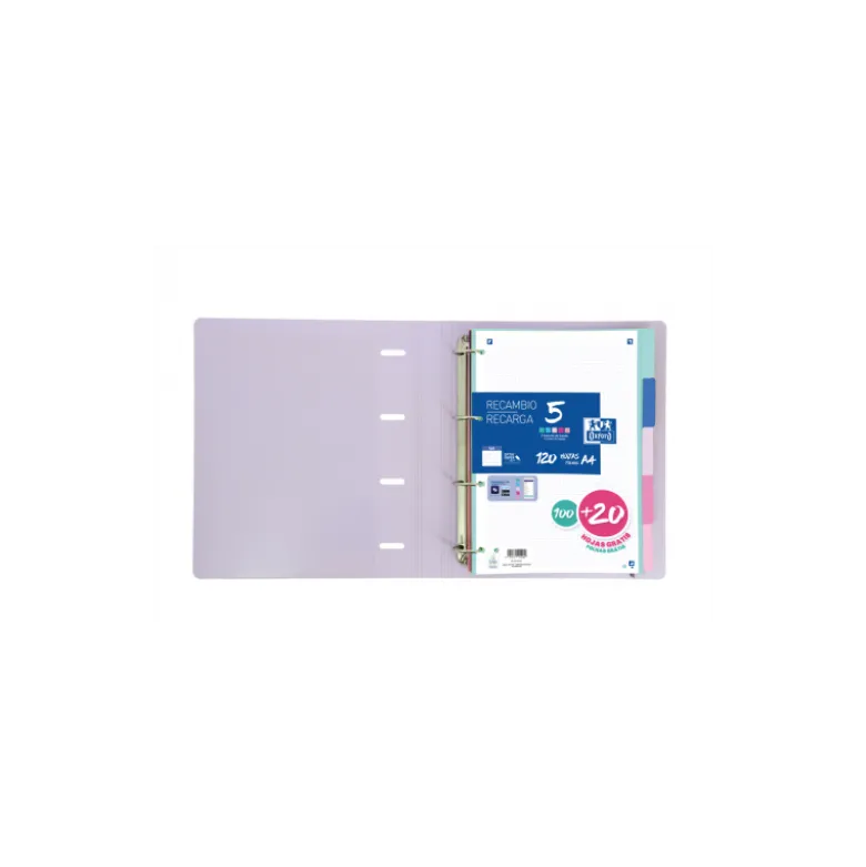 SEPARADORES DE PLASTICO OXFORD POLIPROPILENO 500 MC COLORES PASTEL JUEGO DE 5 SEPARADORES