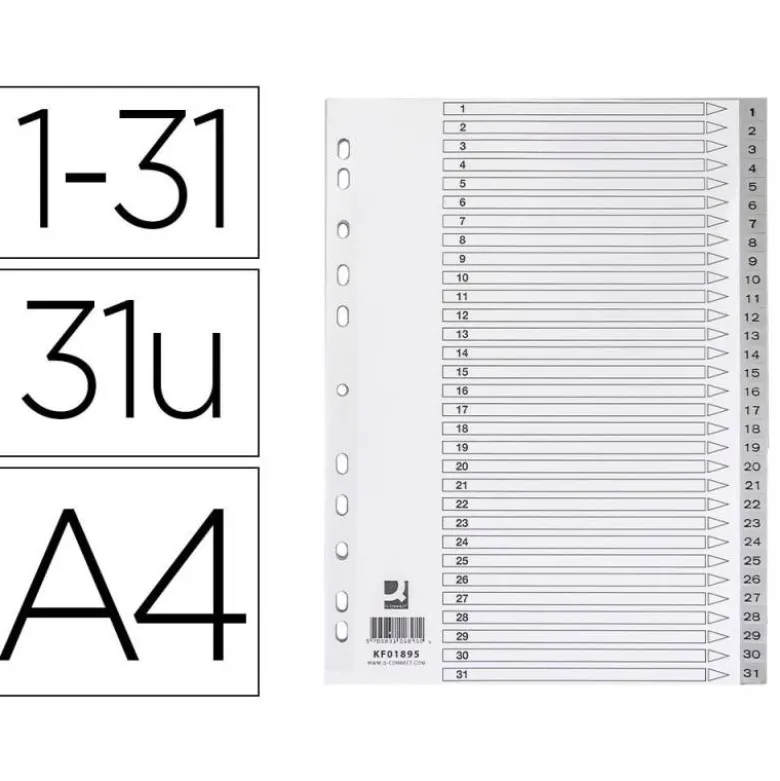 Separadores de plastico Q-Connect numericos multitaladro Din A4