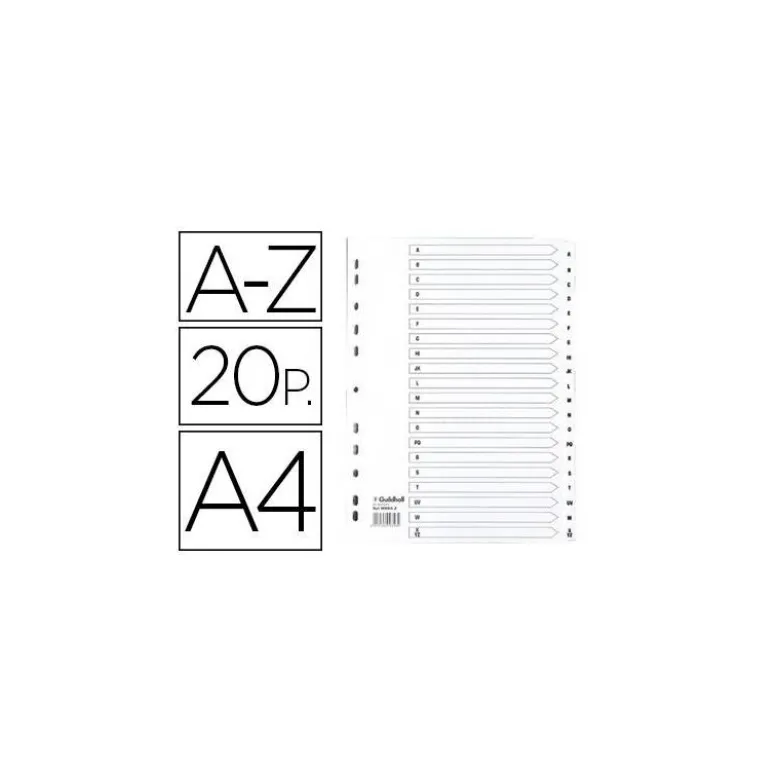 SEPARADOR EXACOMPTA CARTULINA BLANCA A-Z JUEGO DE 20 SEPARADORES DIN A4 11 TALADROS