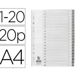 SEPARADOR NUMERICO MARCA Q-CONNECT PLASTICO 1-20 JUEGO DE 20 SEPARADORES DIN A4 MULTITALADRO