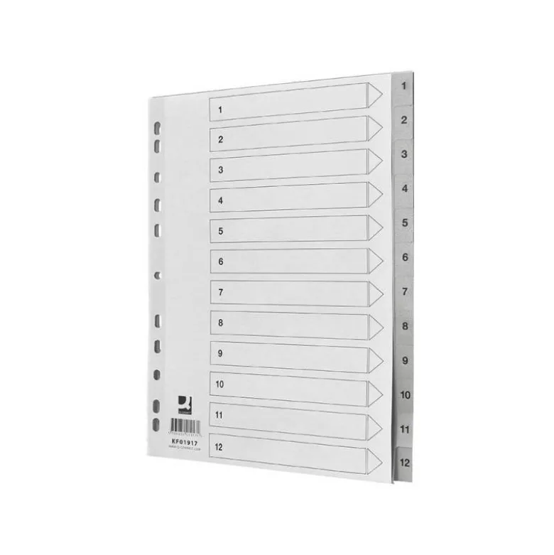 SEPARADOR NUMERICO Q-CONNECT PLASTICO 1-12 JUEGO DE 12 SEPARADORES DIN A4 MULTITALADRO