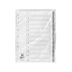 SEPARADOR NUMERICO Q-CONNECT PLASTICO 1-12 JUEGO DE 12 SEPARADORES DIN A4 MULTITALADRO