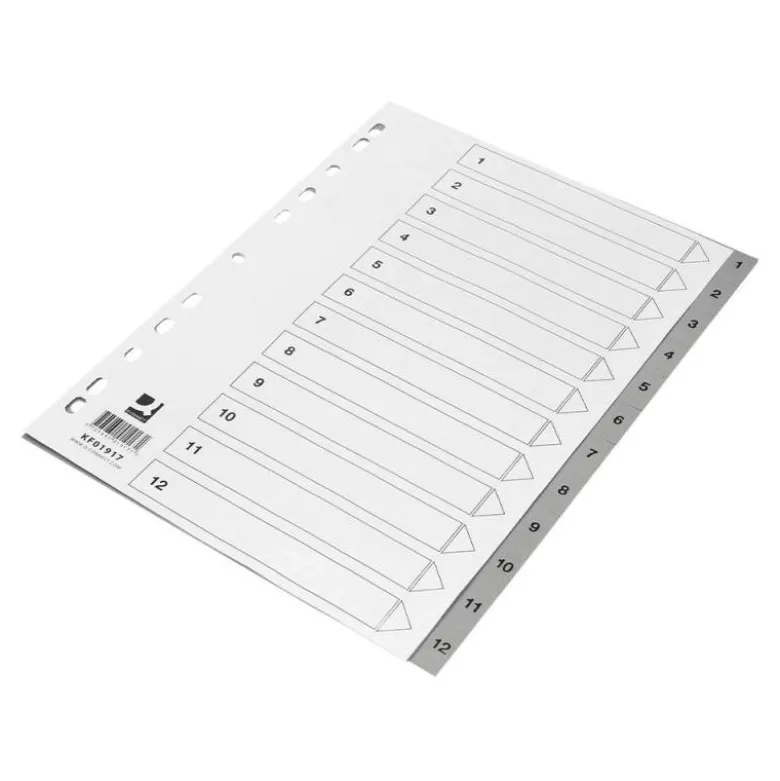 SEPARADOR NUMERICO Q-CONNECT PLASTICO 1-12 JUEGO DE 12 SEPARADORES DIN A4 MULTITALADRO