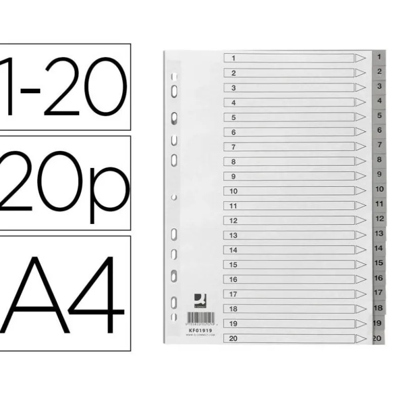 Separador Q-Connect Numerico 1-20 A4 multitaladro