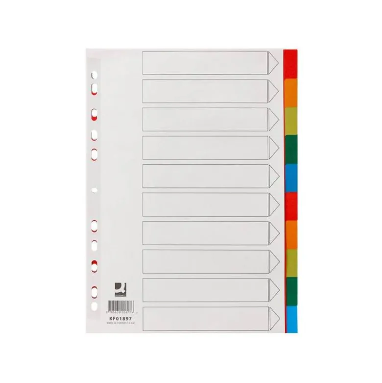 SEPARADOR Q-CONNECT PLASTICO JUEGO DE 10 SEPARADORES DIN A4 MULTITALADRO