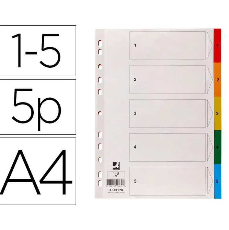 SEPARADOR Q-CONNECT PLASTICO JUEGO DE 5 SEPARADORES DIN A4 MULTITALADRO
