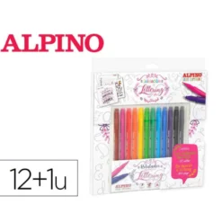 SET DE DIBUJO ALPINO INICIACION AL LETTERING 12 ROTULADORES PUNTA FINA Y PUNTA PINCEL COLORES SURTIDOS