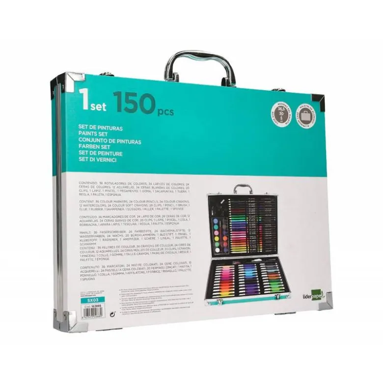 SET DE PINTURA LIDERPAPEL ALUMINIO 150 PIEZAS MALETIN 37,8X29,7X4,6 CM
