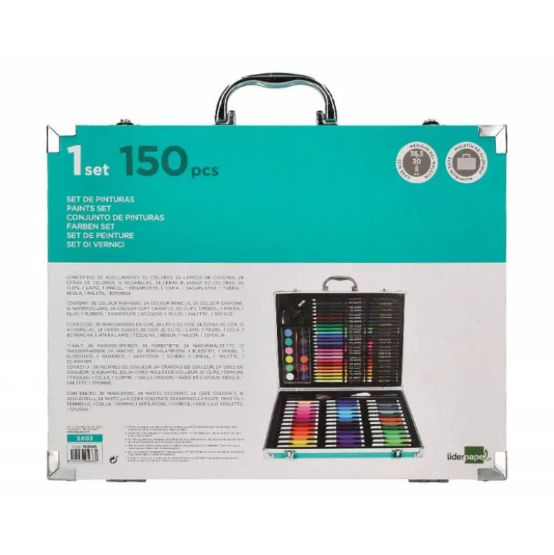 SET DE PINTURA LIDERPAPEL ALUMINIO 150 PIEZAS MALETIN 37,8X29,7X4,6 CM