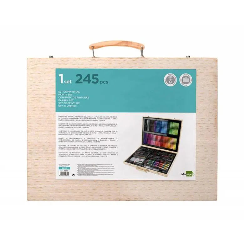SET DE PINTURA LIDERPAPEL MADERA 245 PIEZAS MALETIN 49X36,6X4,5 CM