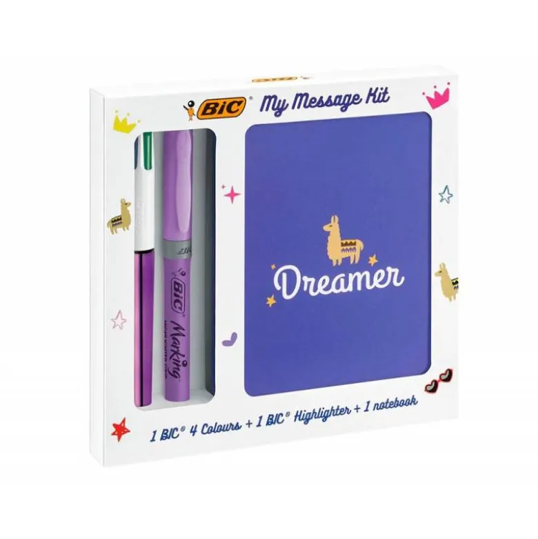 SET ESCRITURA BIC 1 CUATRO COLORES SHINE + 1 FLUORESCENTE GRIP PASTEL + 1 NOTEBOOK