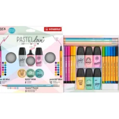 SET STABILO PASTEL LOVE MINI WORLD PEN 68 / POINT 88 / BOSS / SWANO 35 UNIDADES SURTIDAS