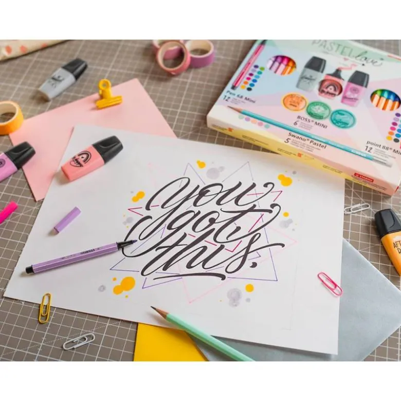 SET STABILO PASTEL LOVE MINI WORLD PEN 68 / POINT 88 / BOSS / SWANO 35 UNIDADES SURTIDAS