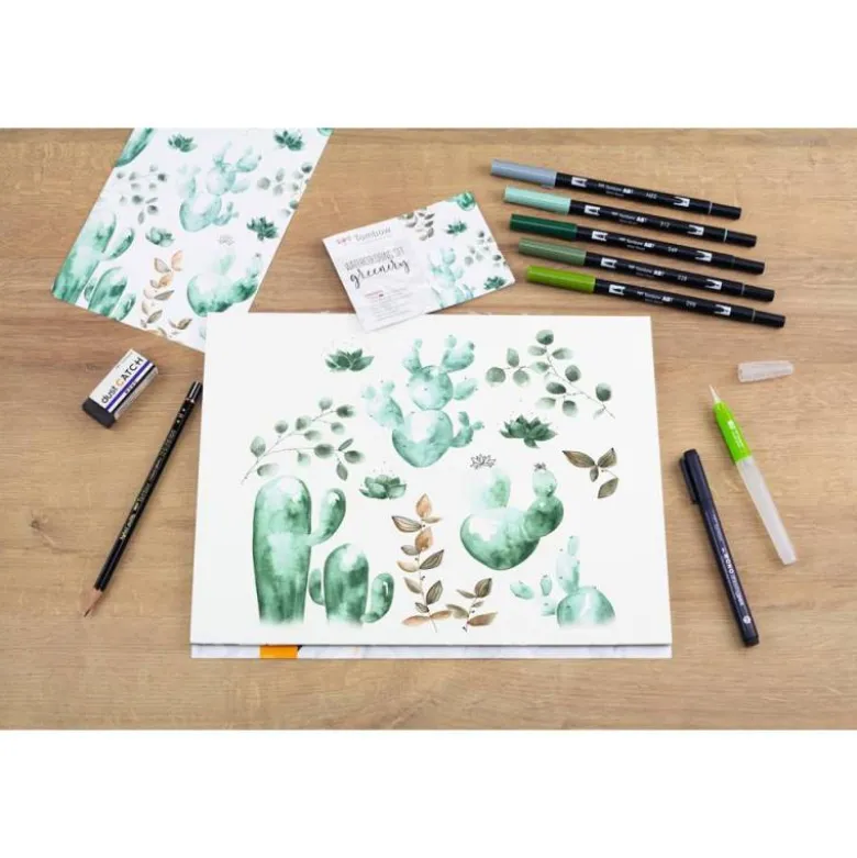 SET WATERCOLORING TOMBOW GREENERY 9 PIEZAS