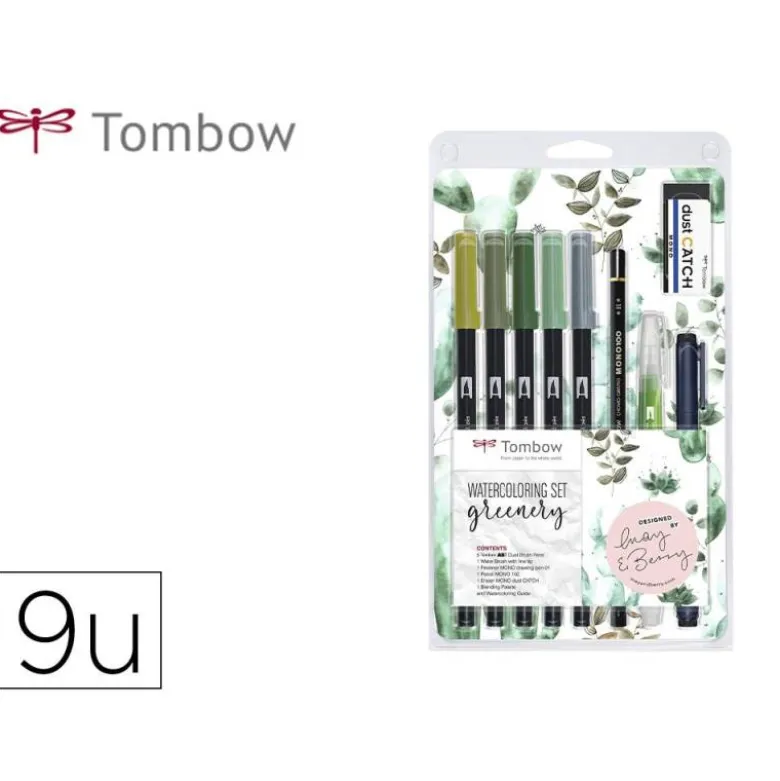 SET WATERCOLORING TOMBOW GREENERY 9 PIEZAS