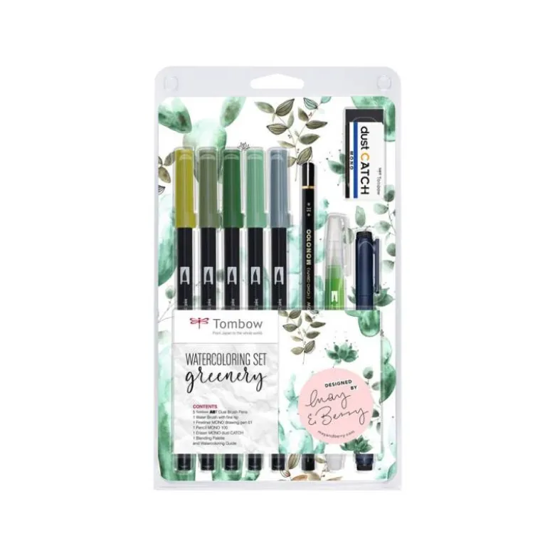 SET WATERCOLORING TOMBOW GREENERY 9 PIEZAS