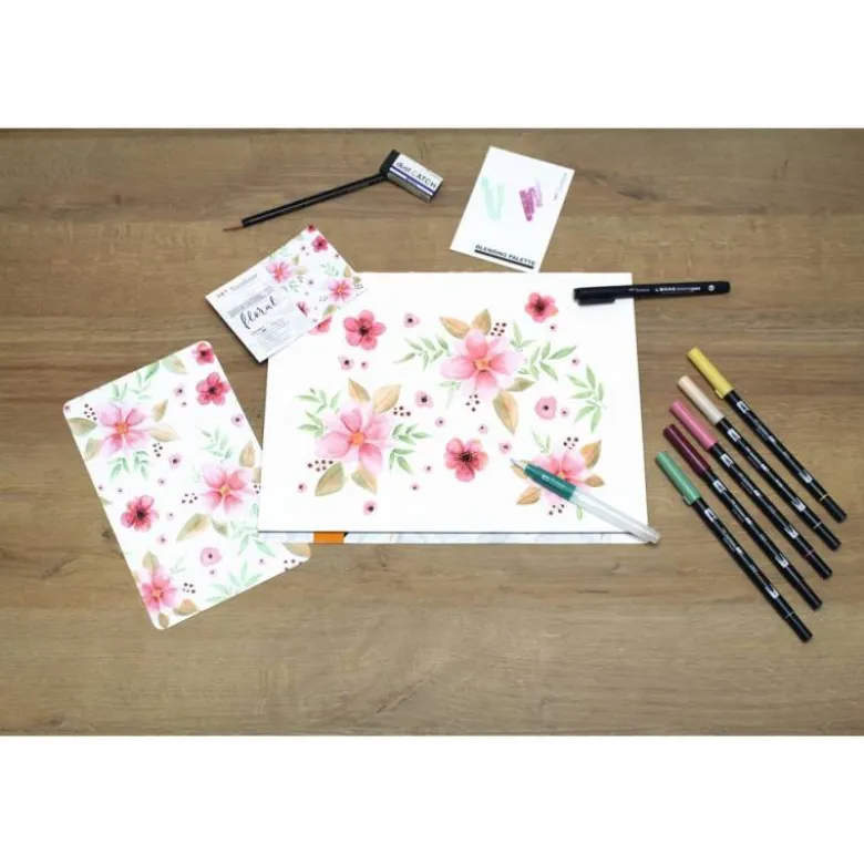 SET WATERCOLORING TOMBOW SET FLORAL 9 PIEZAS