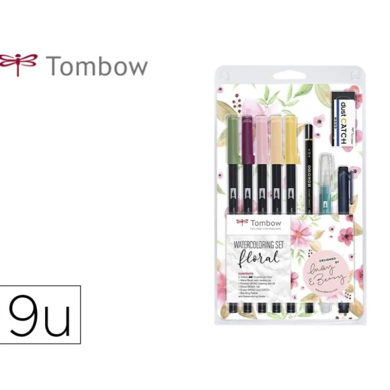 SET WATERCOLORING TOMBOW SET FLORAL 9 PIEZAS