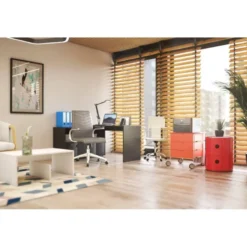 Silla giratoria pyc respaldo medio regulable en altura similpiel blanca 860+90x480x440 mm
