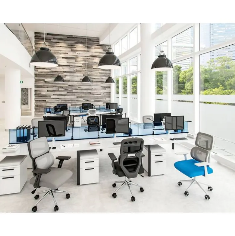 SILLA Q-CONNECT OFICINA LUCCA MALLA BASE METALICA ALT MAX 1090 ANC 700 PROF 650 RUEDAS PREMIUM COLOR BLANCO GRIS AZUL