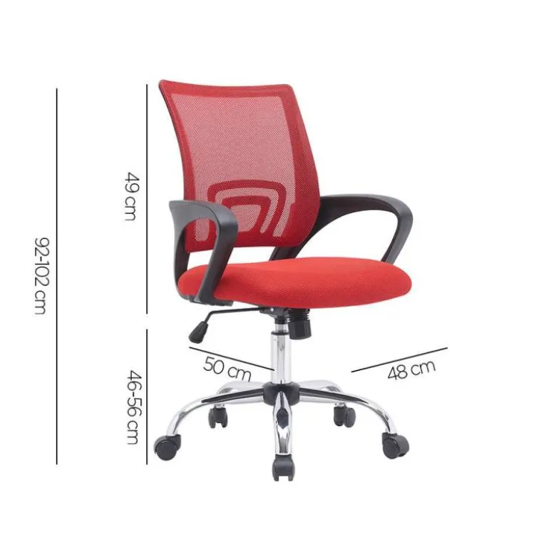 SILLA Q-CONNECT OFICINA SIENA MALLA BASE METALICA ALT MAX 1000 ANC 560 PROF 570 RUEDAS PREMIUM COLOR NEGRO ROJO