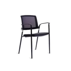 SILLA ROCADA CONFIDENTE BRAZOS FIJOS ESTRUCTURA METALICA ASIENTO TELA IGNIFUGA NEGRO RESPALDO MALLA