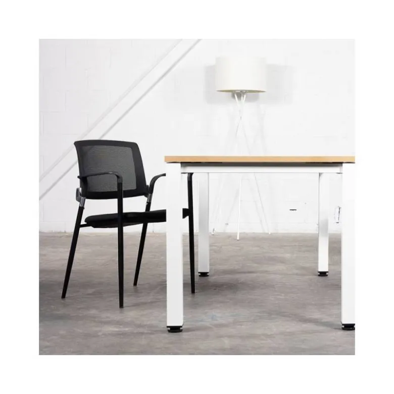 SILLA ROCADA CONFIDENTE BRAZOS FIJOS ESTRUCTURA METALICA ASIENTO TELA IGNIFUGA NEGRO RESPALDO MALLA