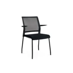 SILLA ROCADA CONFIDENTE BRAZOS FIJOS ESTRUCTURA METALICA ASIENTO TELA IGNIFUGA NEGRO RESPALDO MALLA