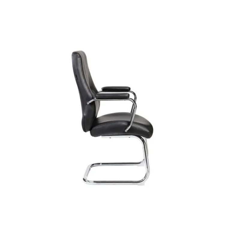 SILLA ROCADA CONFIDENTE BRAZOS FIJOS ESTRUCTURA CROMADA ASIENTO Y RESPALDO TAPIZADO SIMILPIEL NEGRO