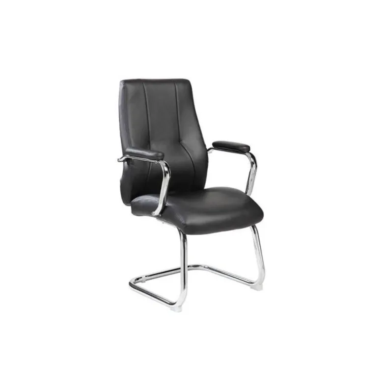 SILLA ROCADA CONFIDENTE BRAZOS FIJOS ESTRUCTURA CROMADA ASIENTO Y RESPALDO TAPIZADO SIMILPIEL NEGRO