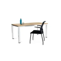 SILLA ROCADA CONFIDENTE BRAZOS FIJOS ESTRUCTURA METALICA ASIENTO TELA IGNIFUGA AZUL RESPALDO MALLA
