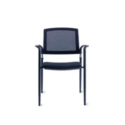 SILLA ROCADA CONFIDENTE BRAZOS FIJOS ESTRUCTURA METALICA ASIENTO TELA IGNIFUGA AZUL RESPALDO MALLA