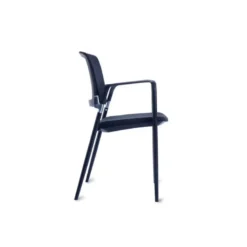 SILLA ROCADA CONFIDENTE BRAZOS FIJOS ESTRUCTURA METALICA ASIENTO TELA IGNIFUGA AZUL RESPALDO MALLA
