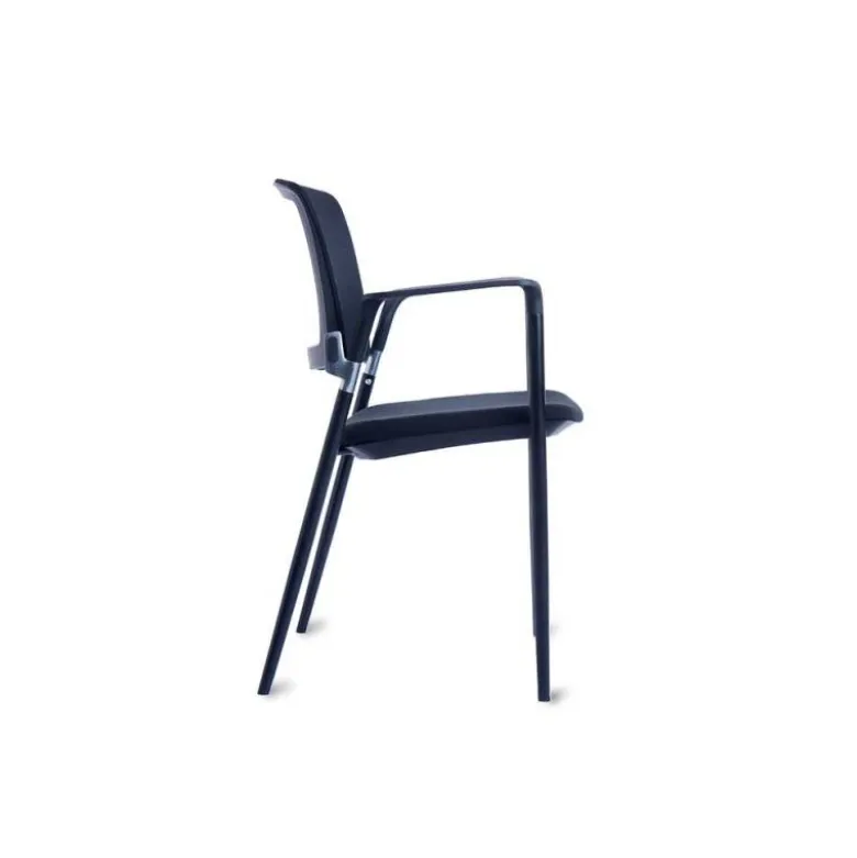 SILLA ROCADA CONFIDENTE BRAZOS FIJOS ESTRUCTURA METALICA ASIENTO TELA IGNIFUGA AZUL RESPALDO MALLA