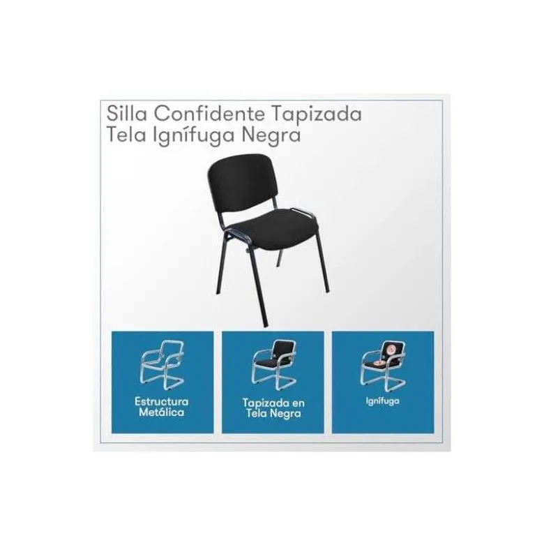 SILLA ROCADA CONFIDENTE ESTRUCTURA METALICA TAPIZADA EN TELA IGNIFUGA NEGRA 57X81X48 CM