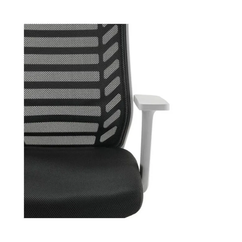 SILLA ROCADA DE OFICINA BRAZOS REGULABLES ESTRUCTURA GRIS RESPALDO MALLA Y ASIENTO TELA IGNIFUGA NEGRO