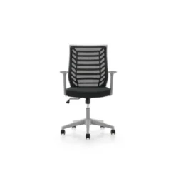SILLA ROCADA DE OFICINA BRAZOS REGULABLES ESTRUCTURA GRIS RESPALDO MALLA Y ASIENTO TELA IGNIFUGA NEGRO