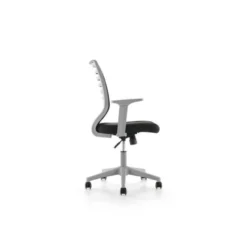 SILLA ROCADA DE OFICINA BRAZOS REGULABLES ESTRUCTURA GRIS RESPALDO MALLA Y ASIENTO TELA IGNIFUGA NEGRO