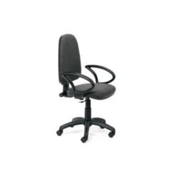 SILLA ROCADA DE OFICINA BRAZOS FIJOS BASE NYLON RESPALDO Y ASIENTO TELA IGNIFUGA GRIS