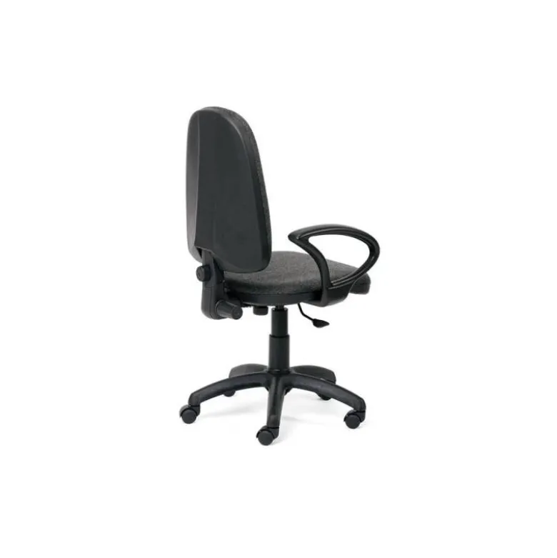 SILLA ROCADA DE OFICINA BRAZOS FIJOS BASE NYLON RESPALDO Y ASIENTO TELA IGNIFUGA GRIS