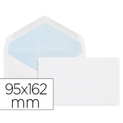 SOBRE LIDERPAPEL BLANCO CON FONDO 95X162 MM ENGOMADO SOLAPA DE PICO PAQUETE DE 25 UNIDADES